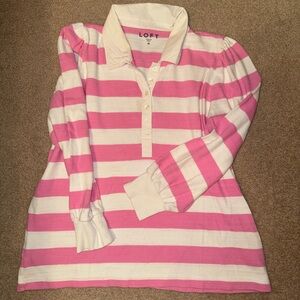LOFT Pink & White Striped Kids Pajama Top